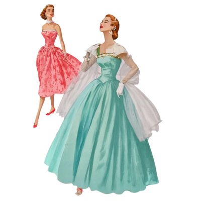 1950s Pattern, Evening Dress, Bridal, Ball Gown & Stole