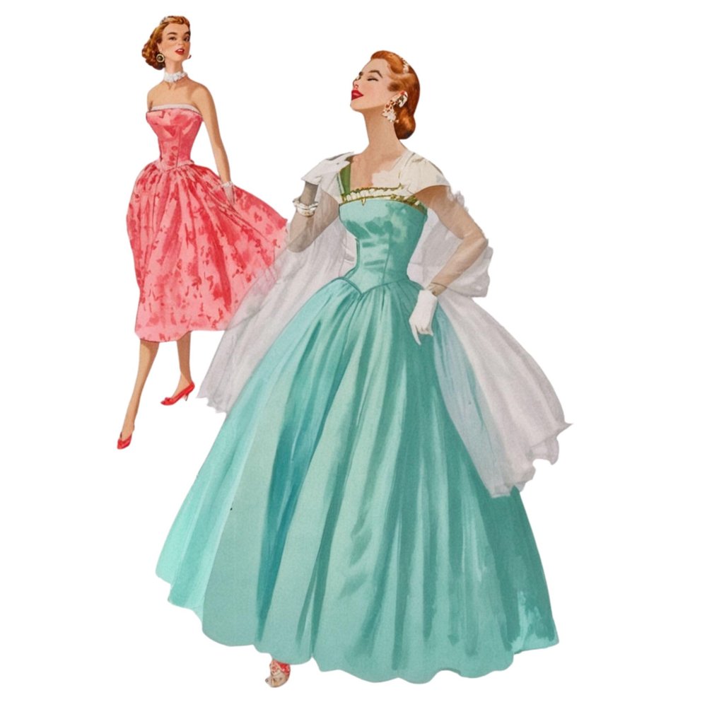 1950s Pattern, Evening Dress, Bridal, Ball Gown & Stole