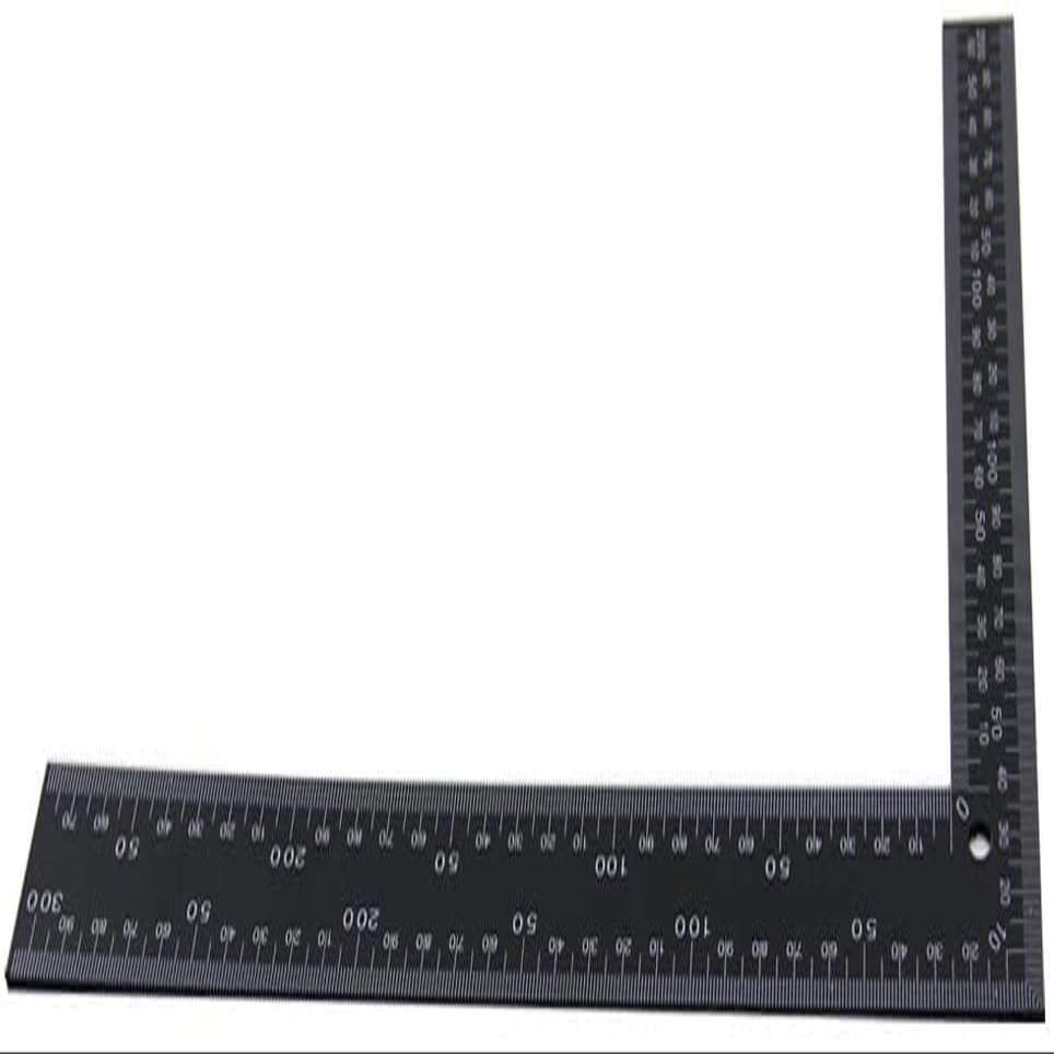 Heyiarbeit Leather Craft Black Small Tempered Stainless Steel Measuring Square Ruler for DIY Leather Handmade Sewing Tools 0-300mm 0-12inch Scale 1pcs