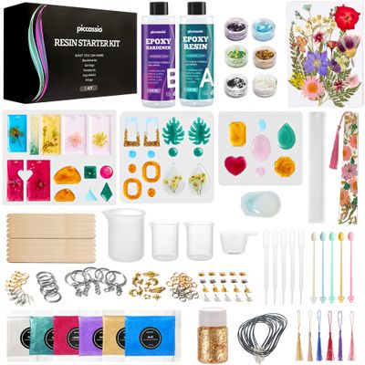 Piccassio Epoxy Resin Kit for Beginners 208-Piece Jewelry Making & Craft Kit with Molds, Dried Flowers, Glitter & Tools Complete Starter Set for Keychains, Bookmarks, Pendants & DIY Resin Art