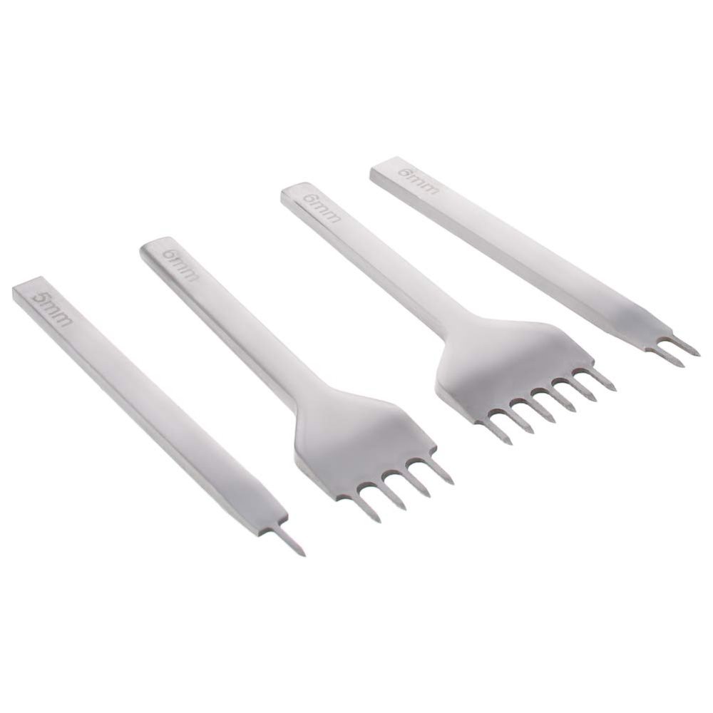 Heyiarbeit Leather Stitching Punch White Steel,Prong Pitch 6mm,1/2/4/6 Prong DIY Craft Handwork Tools, Hole Chisel,Graving Stitch Punch Craft Kits 1 Pcs