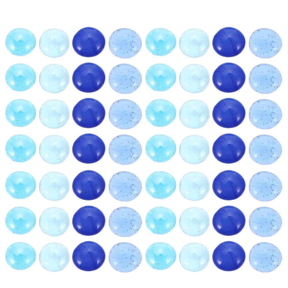 1 Bag Tiles Glass Marbles Round Flat Tile Beads Aquarium Pebbles Vase Filler Beads for DIY Craft Blue