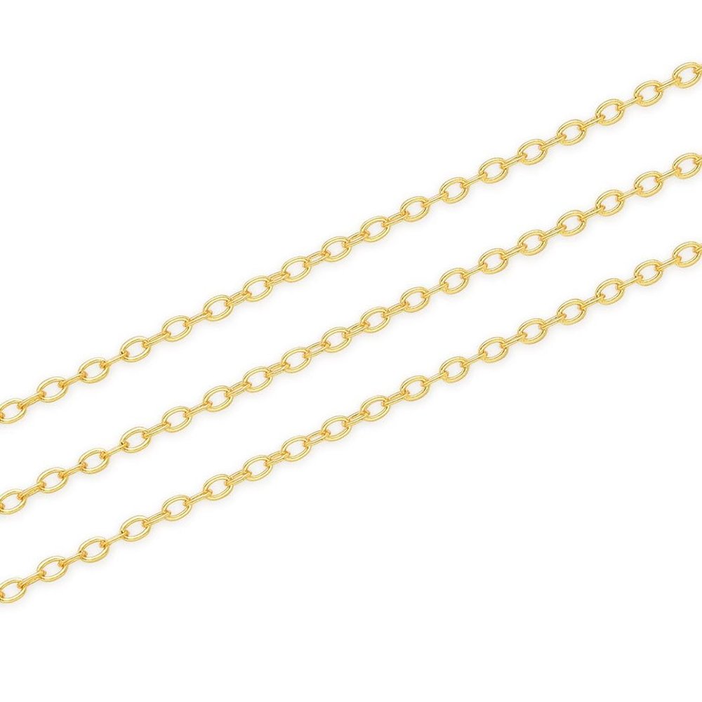 Adabele 33 Feet Tarnish Resistant 18K Yellow Gold Plated Diamond Cut Flat Cable Chain Link 1.5mm Small Thin Bulk Unfinished for DIY Craft Jewelry Making BK10-F2