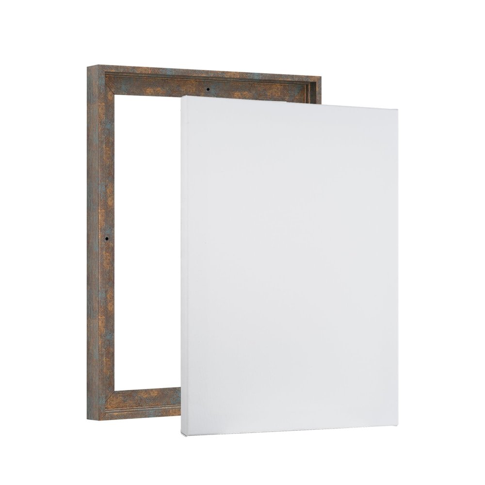 Combo Pack: Floater Frame + 10x15 inch Stretched Canvas for Painting, 1-3/8" Thick Frame + 3/4" Deep Blank Canvas with 12oz Primed 100% Cotton Canvas Fabric (Rusty Blue, 10 x 15 inch)