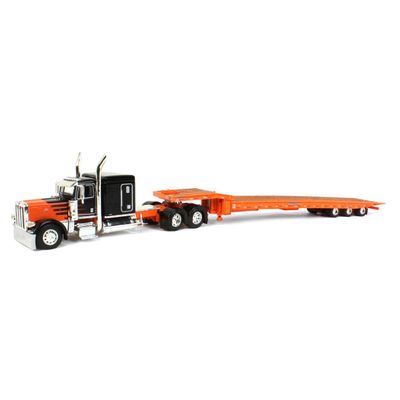Die Cast Promotions (DCP) 1/64 Black & Orange Peterbilt 389 63" Sleeper w/ Talbert 5553TA Traveling-Axle Trailer 60-1228