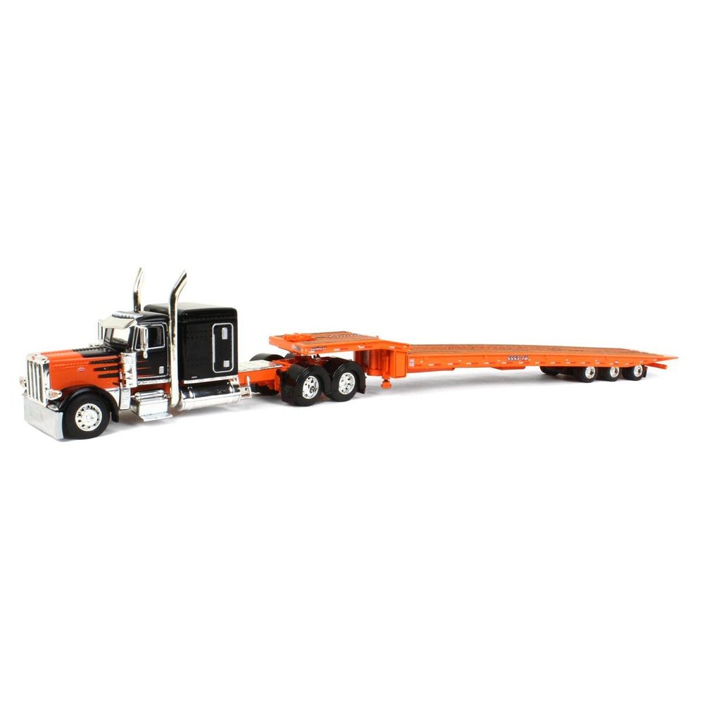 Die Cast Promotions (DCP) 1/64 Black & Orange Peterbilt 389 63" Sleeper w/ Talbert 5553TA Traveling-Axle Trailer 60-1228