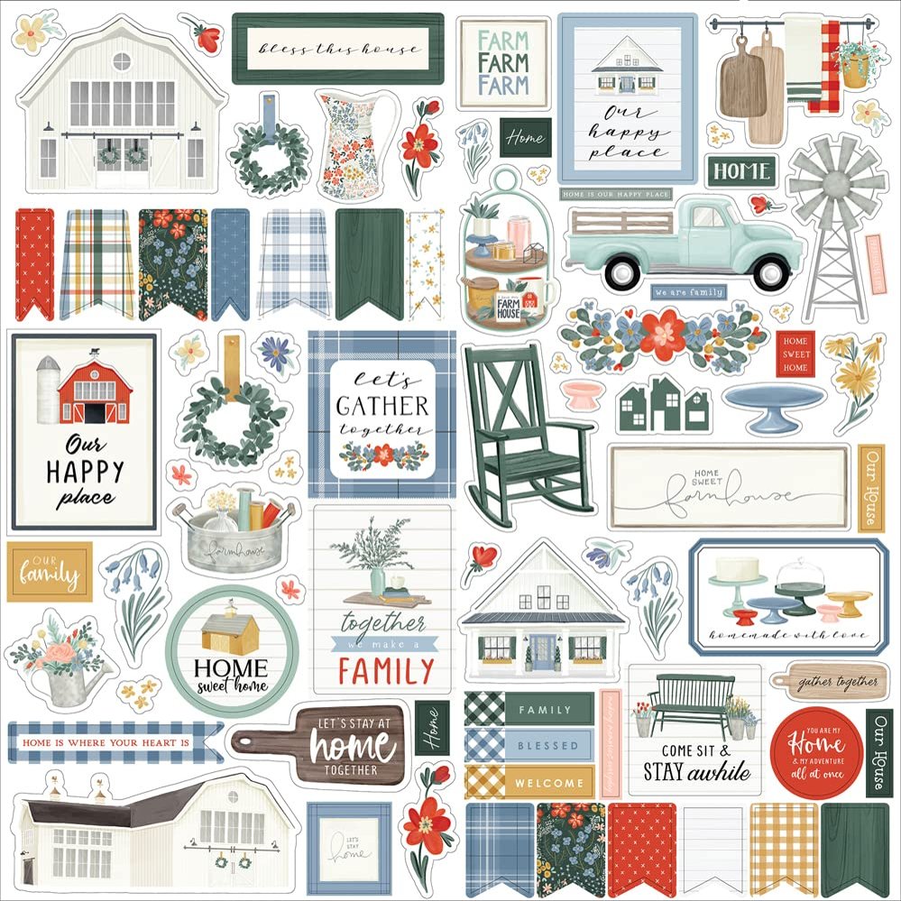 Echo Park Paper Company Farmhouse Summer Element Sticker White 12-x-12-Inch