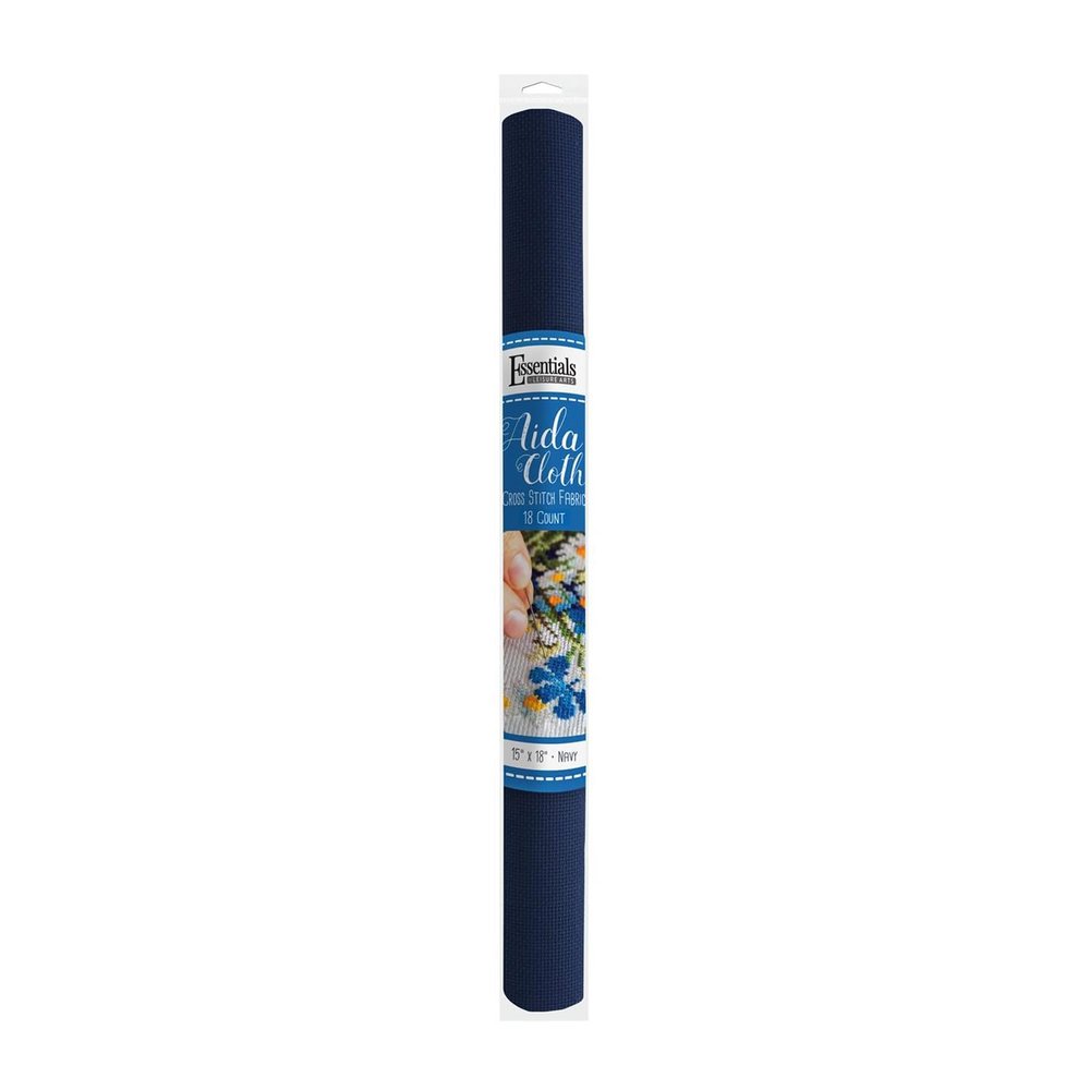 Essentials By Leisure Arts Aida Cloth, 18 Count, Navy, Cross Stitch Fabric, Embroidery Fabric, Cross Stitch Supplies for Crafting, Stitching, and Sewing Projects 15X18