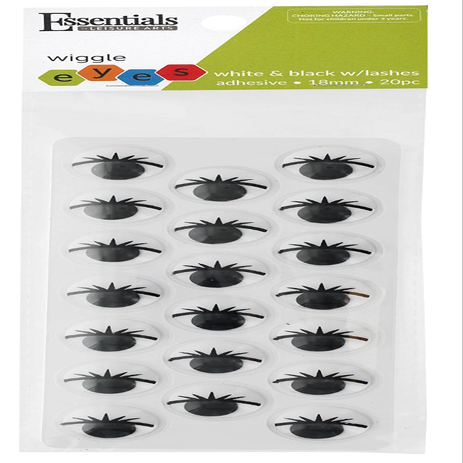 Essentials By Leisure Arts Eyes Sticky Back with Lashes 4" Black & White 2Pc Googly Eyes, Google Eyes for Crafts, Big Googly for Crafts, Wiggle Eyes, Craft