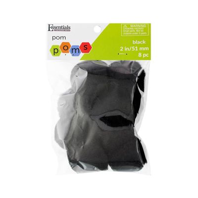 Essentials By Leisure Arts Pom Poms, Black -2", 8 Pieces Per Pack