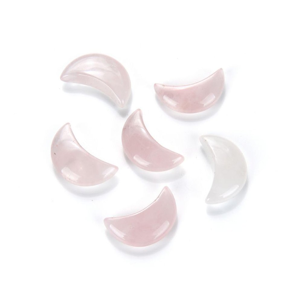 Adabele 8pcs Natural Pink Rose Quartz 18mm Hand Carved Moon Pendant Healing Gemstone Loose Rock Crystal Drop for Women Men Jewelry Making G3P-A3