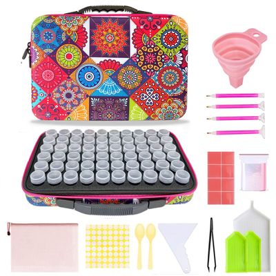Diamond Painting Storage Containers 60 Slots Big Capacity Diamond Painting Accessories 5D Diamond Painting Tools Set DIY Art Craft Jewelry Beads Rhinestones Organizer (60 Slots, Bohemia)
