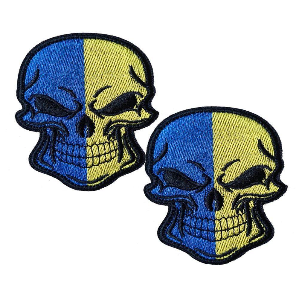 2 PCS AliPlus Ukraine Flag Patches Skull Embroidered Tactical Military Morale Patch Applique Fastener Hook and Loop(Skull)