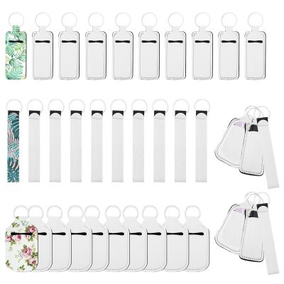 KKUYT 30PCS Sublimation Blanks Chapstick Holder Wristlet Keychain Lanyards Set, Heat Transfer Neoprene Wristlet Lanyard Balnk Lipstick Holder and Travel Bottle Holder Keychain Set for Women Girls DIY