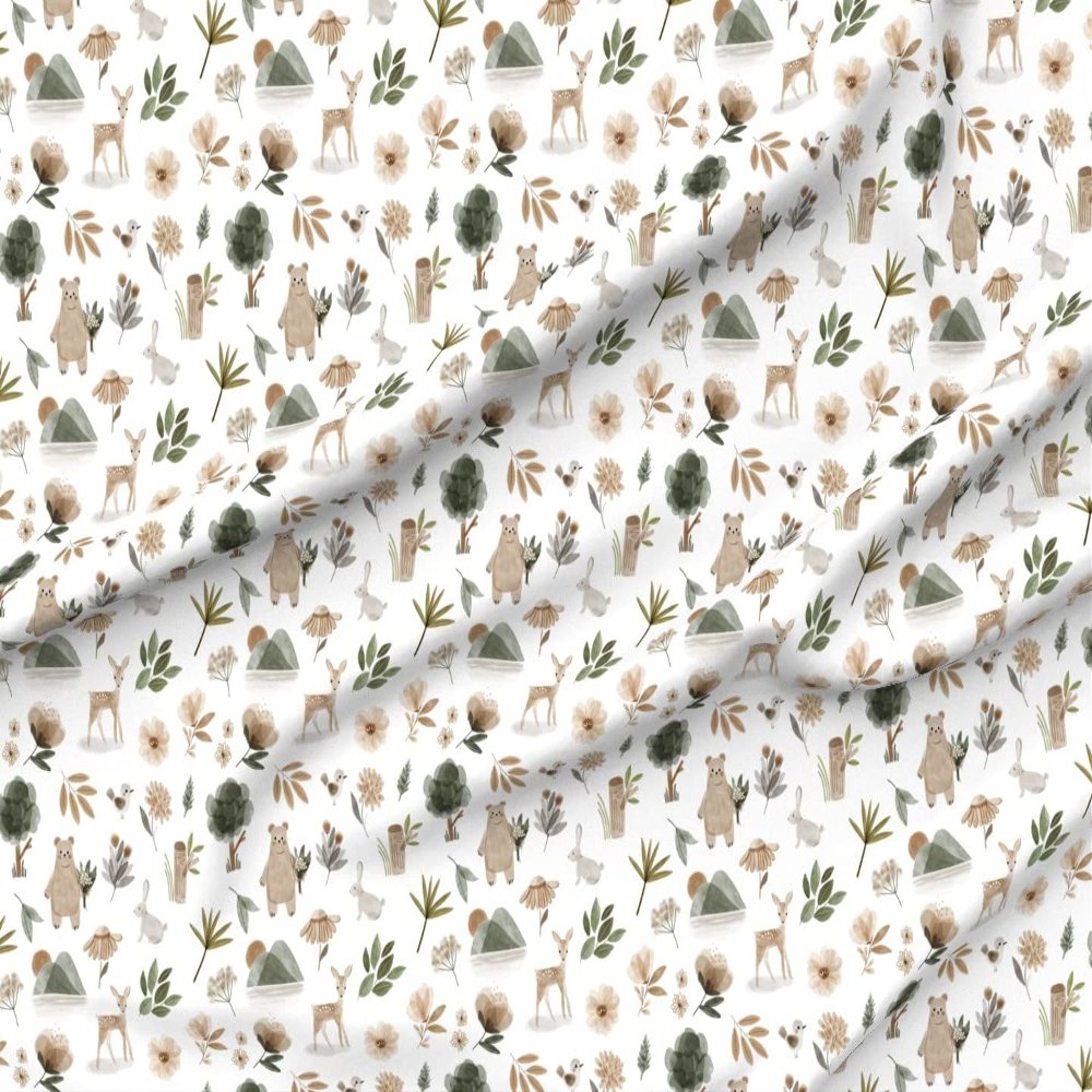 Spoonflower Fabric - Woodland Flowers Floral Deer Forest Girl Bear Printed on Minky Fabric by The Yard - Sewing Baby Blankets Quilt Backing Plush