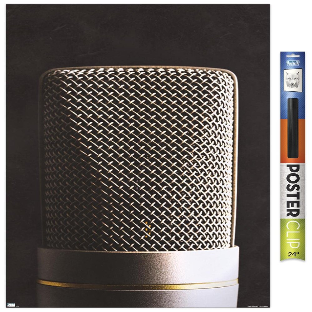 Trends International Tom Quartermaine - Retro Microphone Wall Poster, 22.375" x 34", Premium Poster & Clip Bundle