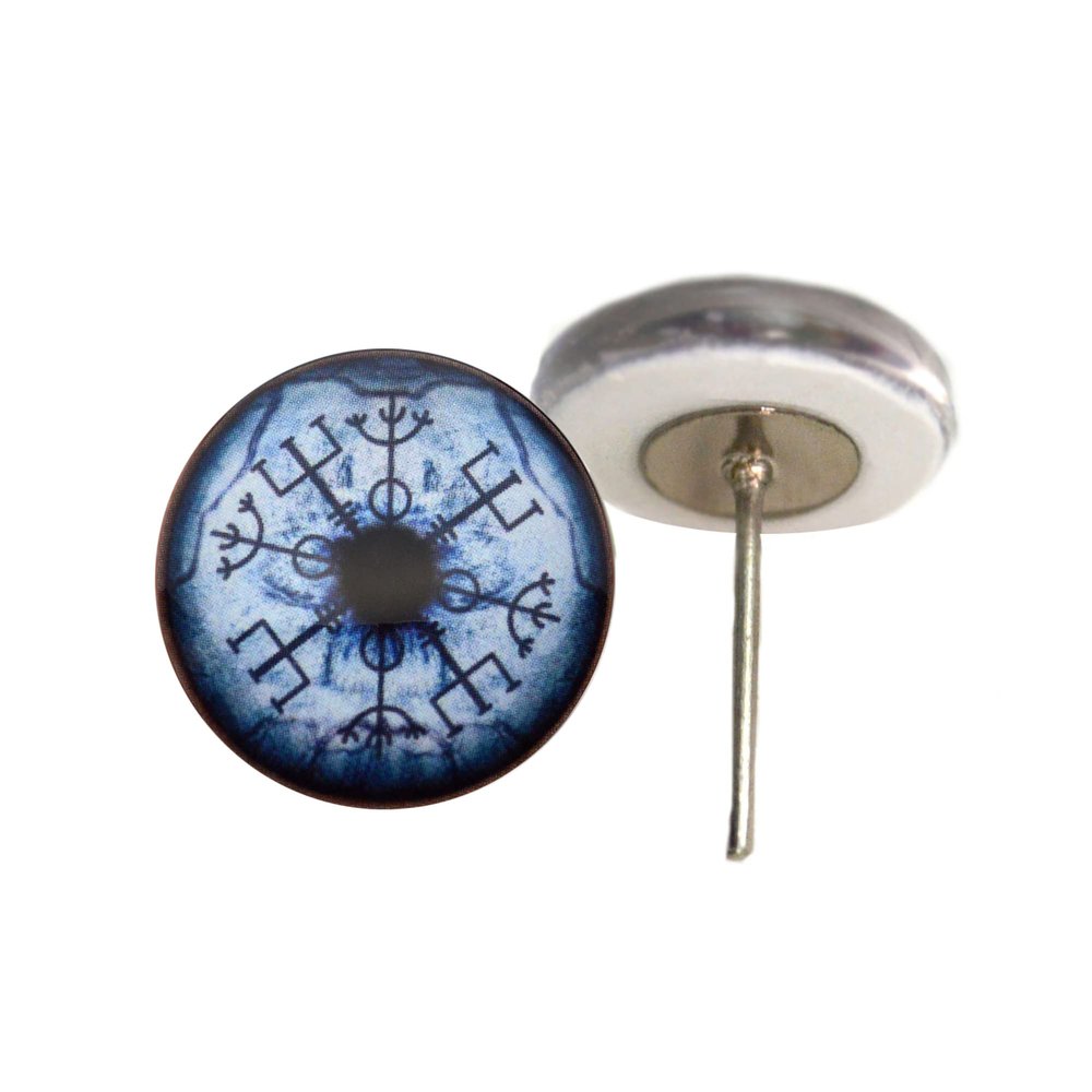 Blue Viking Compass Wolf Vegisir Glass Eyes On Wire Pin Posts for Needle Felting Doll Sculpture Making Supplies and Other Crafting (10mm)