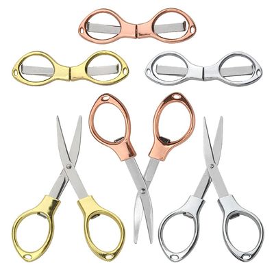 XINMEIWEN 6Pack Folding Scissors Portable Travel Scissors Stainless Steel Small Sewing Scissors Set Glasses-Shaped Mini Shear With 3 Colors for Home Office and Travel Use