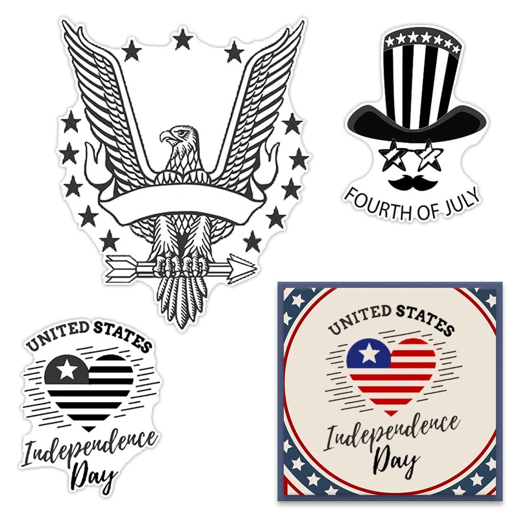 Estivaux 4th of July Stars Heart Clear Stamps for Card Making and Journaling, American Flag Silicone Stamps Patriotic Eagle Words Rubber Stamps for Scrapbooking DIY Cards Album Crafts Supplies