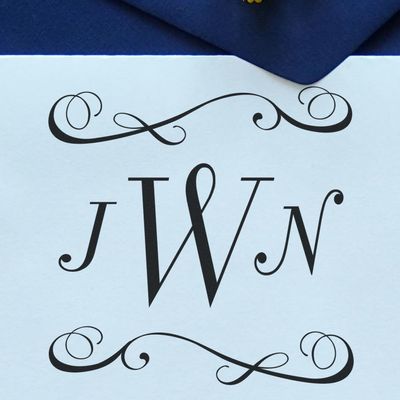 Bellevue Monogram Rubber Stamp, Square Imprint, Size 1-5/8", Custom Made, Decorative Border, Monogram Rubber Stamp Custom, Uses Stamp Pad