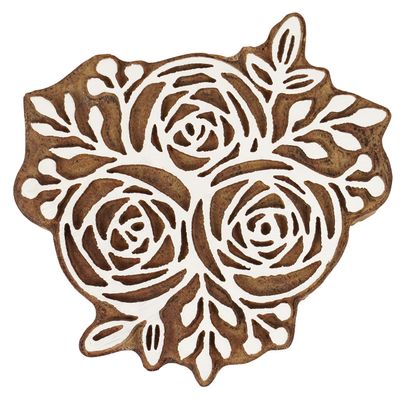 IBA Indianbeautifulart Textile Printing Block Rose Hand Carved Wooden Stamp Wood Block Printing Textile Stamps for Fabric/Pottery Blocks,4 Inch