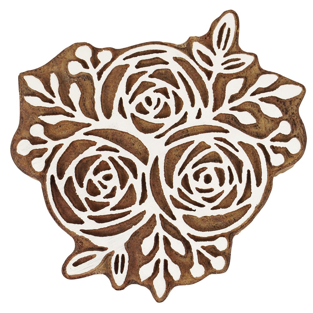 IBA Indianbeautifulart Textile Printing Block Rose Hand Carved Wooden Stamp Wood Block Printing Textile Stamps for Fabric/Pottery Blocks,4 Inch