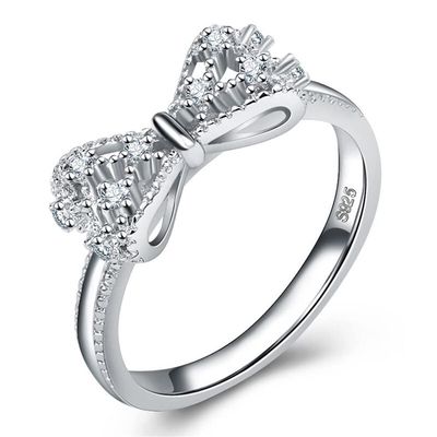 Fashion 925 Sterling Silver Womens Ring Shiny Hollow Butterfly Princess Ring Vintage Bow-Knot Zircon Ring Engagement Wedding Anniversary Ring Promise Ring Cocktail Party Ring F035 (9)