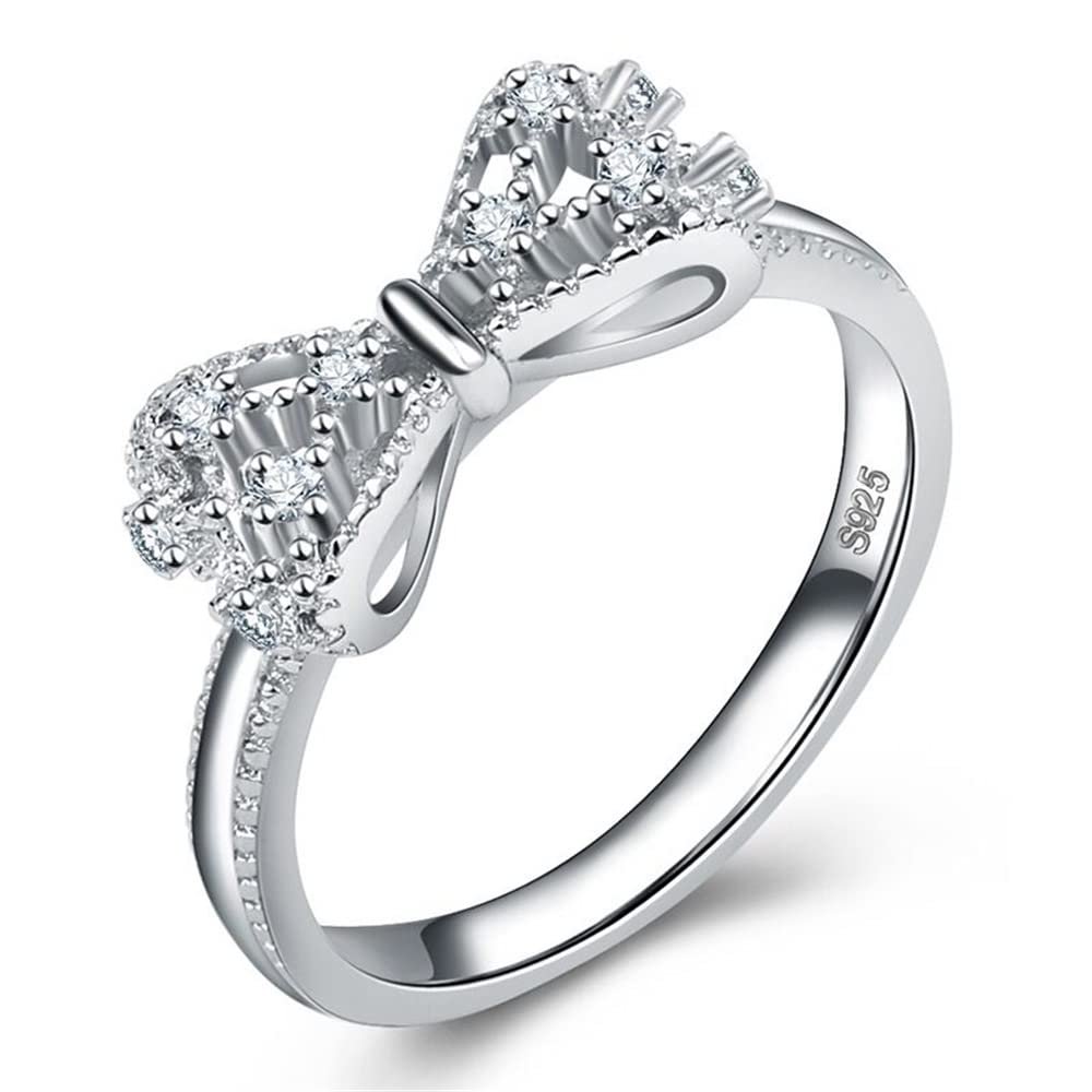 Fashion 925 Sterling Silver Womens Ring Shiny Hollow Butterfly Princess Ring Vintage Bow-Knot Zircon Ring Engagement Wedding Anniversary Ring Promise Ring Cocktail Party Ring F035 (9)