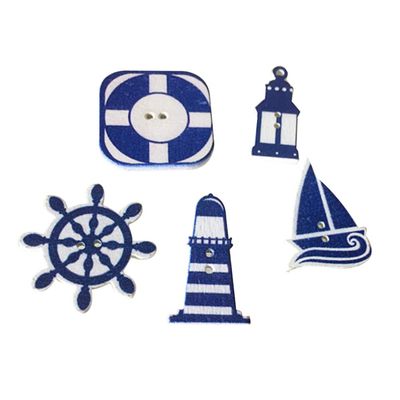 FOMIYES Vintage Buttons Nautical Wooden Buttons Sewing Craft Button 50pcs 2 Holes Mini Sailboat Lighthouse Buoy Button for DIY Scrapbooking Mixed Color Wooden Knitting