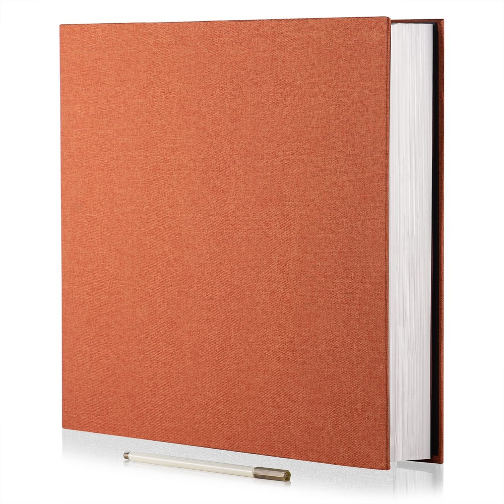 Large Photo Album Self Adhesive 4x6 5x7 6x8 8x10 Pictures Scrapbook Magnetic Album DIY Scrap Book 60 Sticky Pages Linen Cover DIY Photo Album with A Metallic Pen and DIY Accessories(Orange)