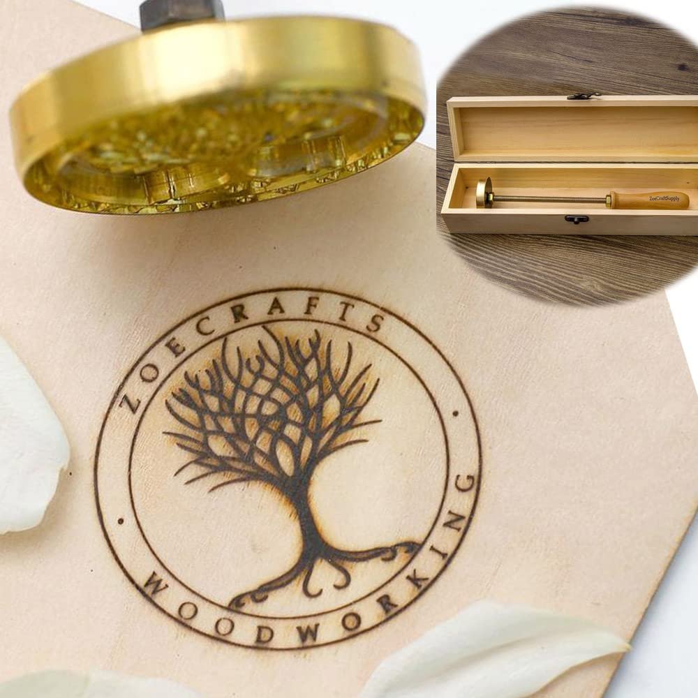 Custom Logo Wood Branding Iron,Reliable Leather Branding Iron Stamp,BBQ Heat Stamp Including The Handle, Woodworking Design Design Stamp with Wooden Box (2.5" +Wooden Box)