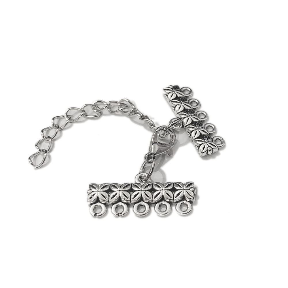 10 Sets Multi Strand Clasps with Lobster Clasps Necklace Connectors Bails Jewelry Findings Toggle Bracelet Multilayer (25mm Clasps, Antique Silver)