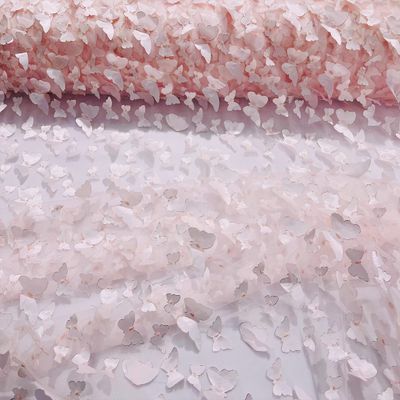 New Creations Fabric & Foam Inc, 49/50" Wide Metallic Edge 3-D Butterfly Design Embroidered On A Mesh Fabric (5 Yards, Light Pink)