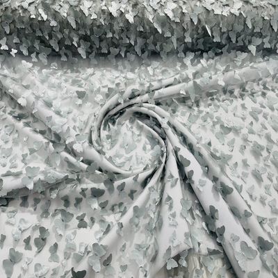 New Creations Fabric & Foam Inc, 49/50" Wide Metallic Edge 3-D Butterfly Design Embroidered On A Mesh Fabric (5 Yards, Silver/Grey)