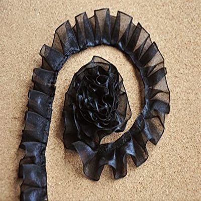 HZLXF1 lace 2.5CM Wide 3D Pleated Lace Ribbon Organza Fabric Lace Appliques Trim Guipure Cloth Suitable for Dress Sewing DIY Trimmings lace Trim (Color : Black)