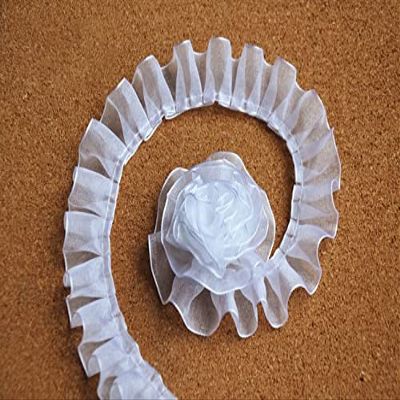 HZLXF1 lace 2.5CM Wide 3D Pleated Lace Ribbon Organza Fabric Lace Appliques Trim Guipure Cloth Suitable for Dress Sewing DIY Trimmings lace Trim (Color : White)