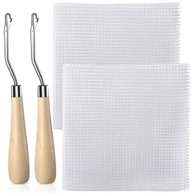 Yglnden 78x39inch(2pcs) Blank Rug Hooking Mesh Canvas Kit with Wooden Bent Latch Hook Tool for Latch Hook Pillow Tapestry Canvas DIY for Adults