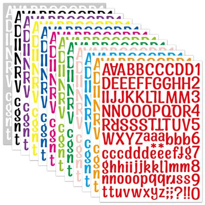 1512 Pieces 12 Sheet Colorful Stickers Large Alphabet Letter and Number Stickers for Crafts Self AdhesiveyAlphabet DIY Vinyl Decorative Letter Decals for Cups Caps Scrapbooks Signs Window Door