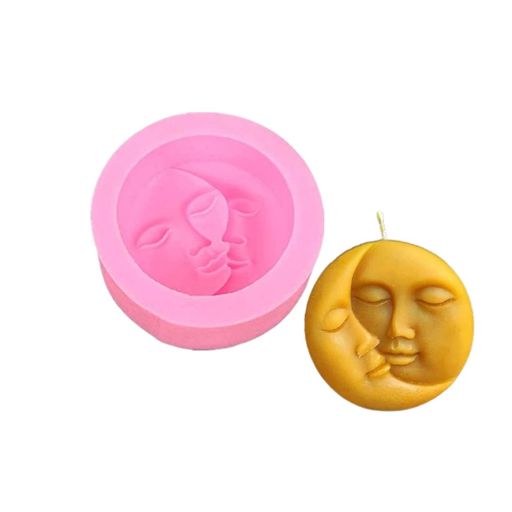 Silicone Candle Mold- Sun and Moon Face Mould Valentine's Day Candle Soap Making Molds Fondant Mould for Cake, Chocolate, Bath Bomb