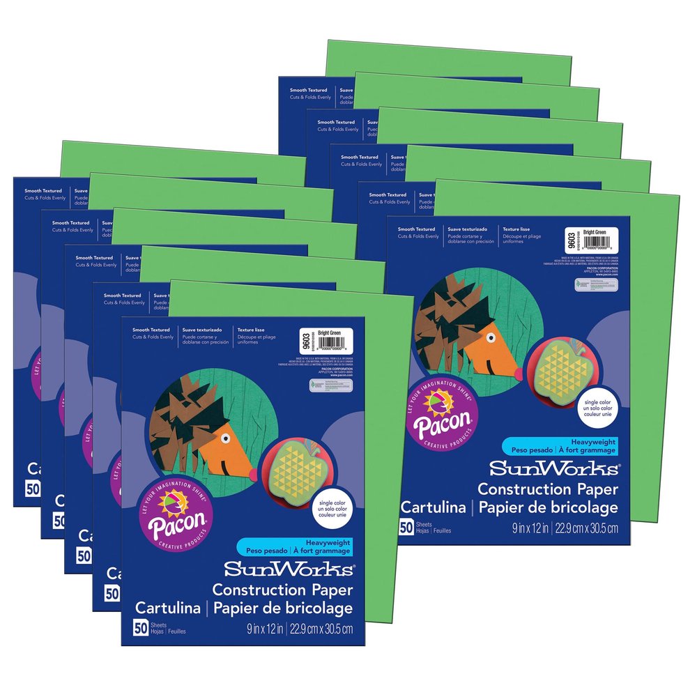 Prang Construction Paper, Bright Green, 9" x 12", 50 Sheets Per Pack, 10 Packs