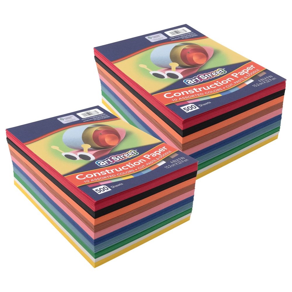 Prang Lightweight Construction Paper, 10 Assorted Colors, 6" x 9", 500 Sheets Per Pack, 2 Packs