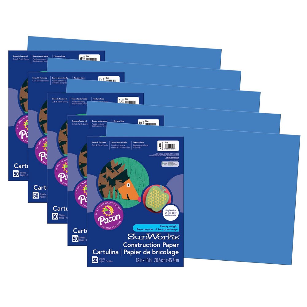 Dixon Ticonderoga CO - Pacon Prang Construction Paper, Blue, 12" x 18", 50 Sheets Per Pack, 5 Packs