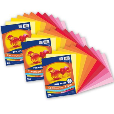 Tru-Ray Construction Paper, Warm Assorted, 9" x 12", 150 Sheets Per Pack, 3 Packs
