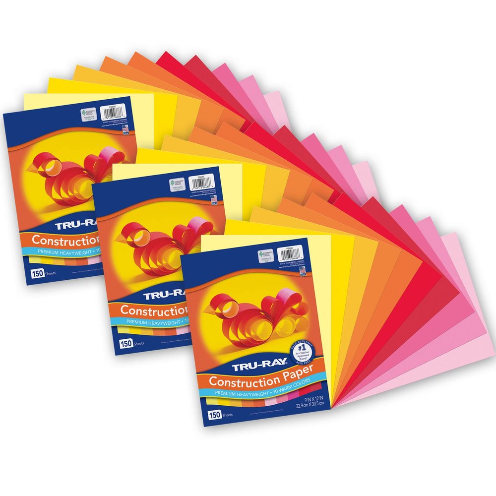 Tru-Ray Construction Paper, Warm Assorted, 9" x 12", 150 Sheets Per Pack, 3 Packs
