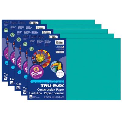 Tru-Ray Construction Paper, Turquoise, 12" x 18", 50 Sheets Per Pack, 5 Packs