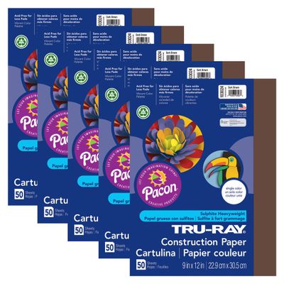 Tru-Ray Construction Paper, Dark Brown, 9" x 12", 50 Sheets Per Pack, 5 Packs