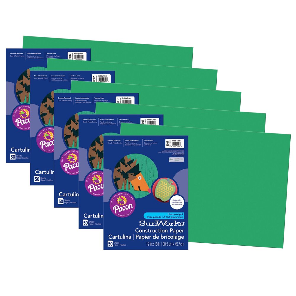 Prang Construction Paper, Holiday Green, 12" x 18", 50 Sheets Per Pack, 5 Packs