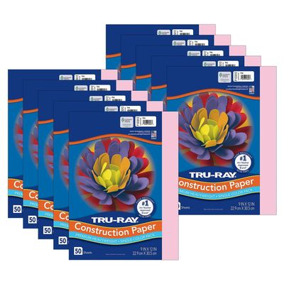 Tru-Ray Construction Paper, Pink, 9" x 12", 50 Sheets Per Pack, 10 Packs