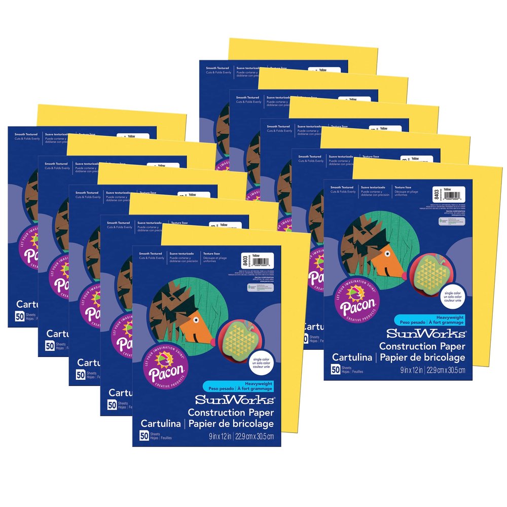 Prang Construction Paper, Yellow, 9" x 12", 50 Sheets Per Pack, 10 Packs