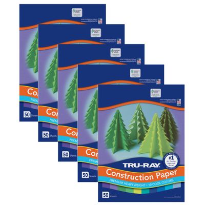 Tru-Ray Construction Paper, Cool Assorted, 9" x 12", 50 Sheets Per Pack, 5 Packs